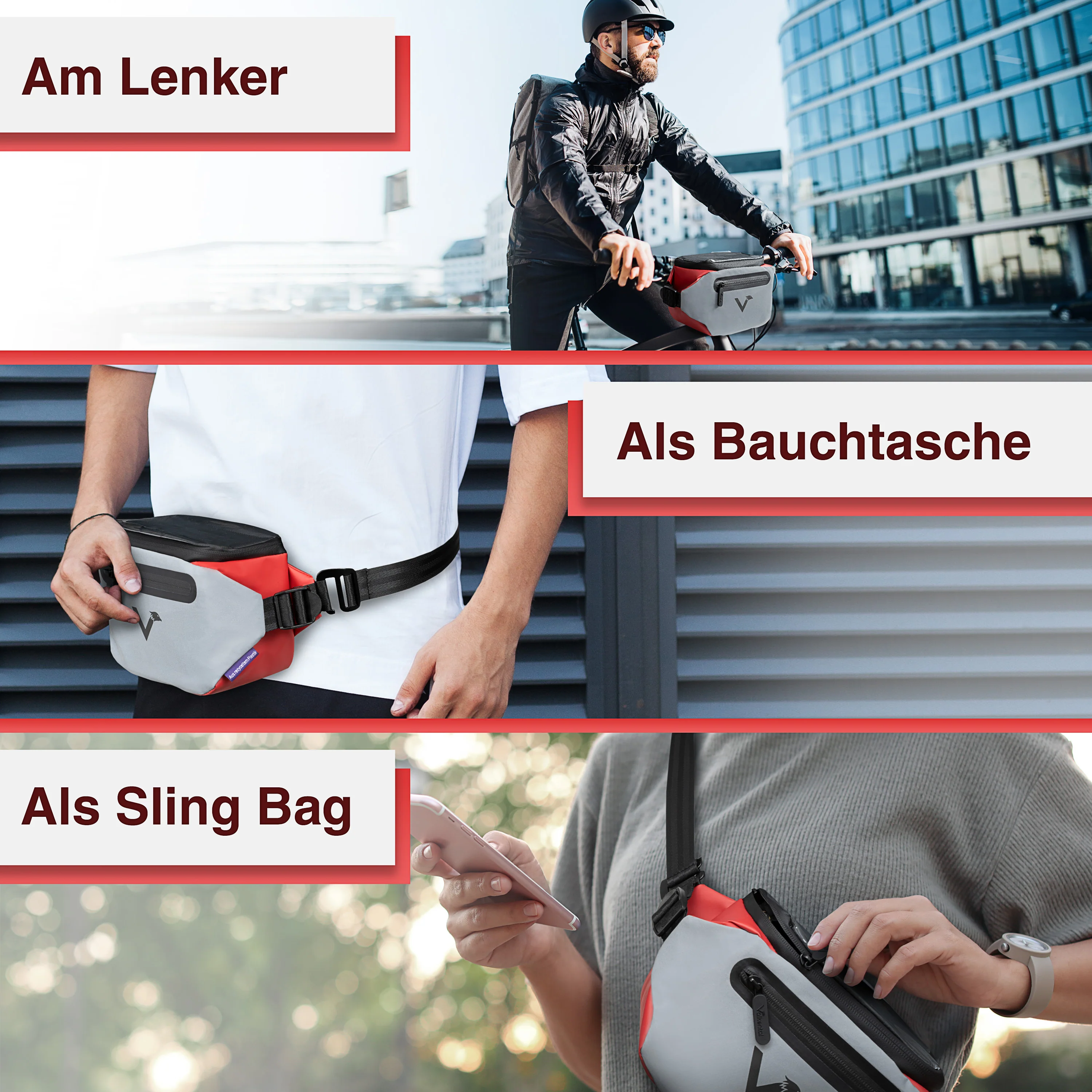 3in1 City Bag - Multifunktionale & reflektierende Lenkertasche -B-Ware - Image 10
