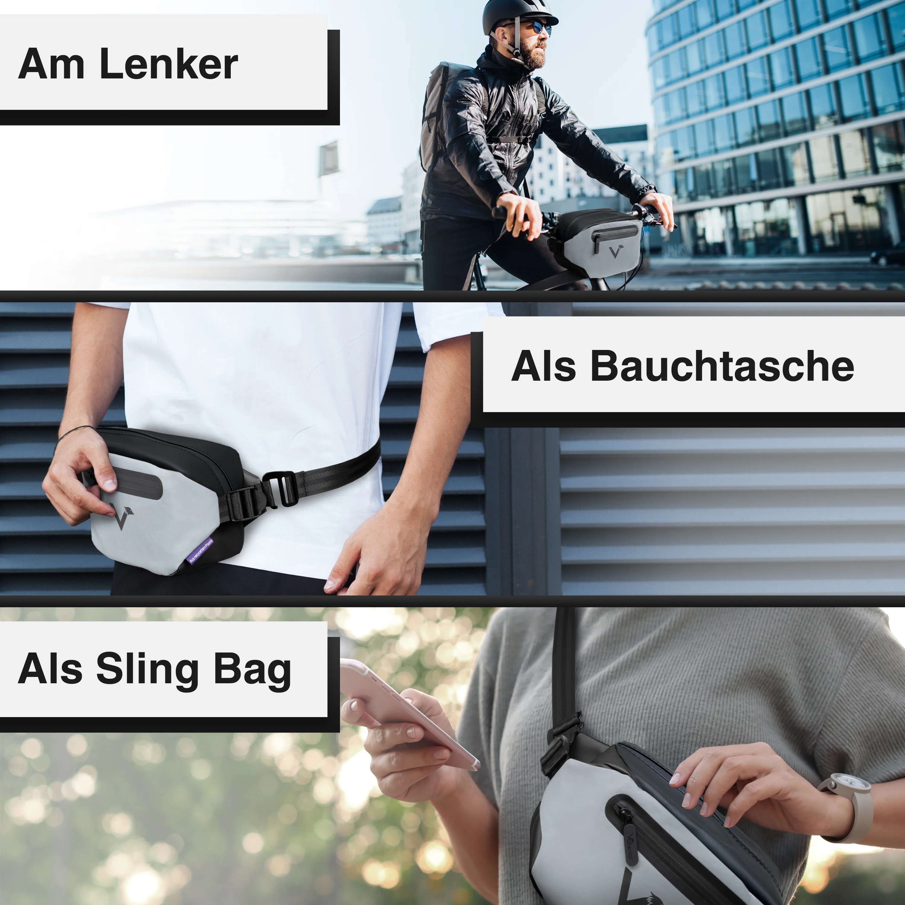 3in1 City Bag - Multifunktionale & reflektierende Lenkertasche -B-Ware - Image 8